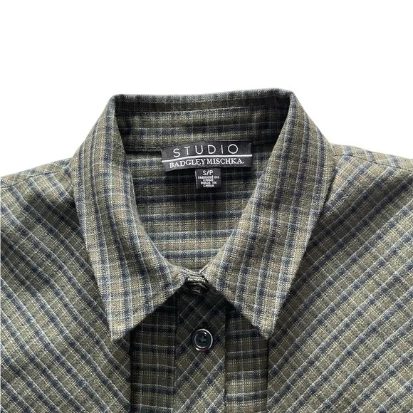 Badgley Mischka Plaid Button-Up Shirt, size S - Picture 4 of 8